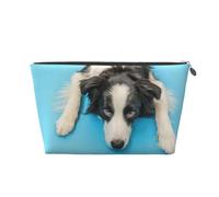Perro Cachorro Gracioso Border Collie sobre Fondo Azul, Bolsa de artículos de tocador Bolsa de Maquillaje Bolsa de cosméticos Bolsa de artículos de tocador de Viaje portátil