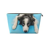 Perro Cachorro Gracioso Border Collie sobre Fondo Azul, Bolsa de Maquillaje Bolsa de cosméticos Bolsa de artículos de tocador de Viaje portátil Bolsa de artículos de tocador