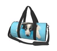 Perro Cachorro Gracioso Border Collie sobre Fondo Azul, Bolsa de Viaje de Gran Capacidad, Bolso Redondo, Bolsa de Viaje Deportiva, Bolsa de Mano, Bolsa de Fitness