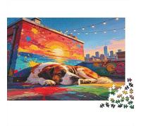 Perro Calle Colorida Urbana Puzzle de 1000 Piezas Papel Adultos Arte Ciudad Relajante Decoración Hogar Regalo Familia 70x50cm/1000pcs