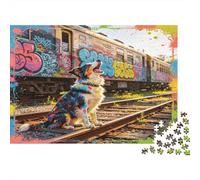 Perro Callejero Graffiti Puzzle de 1000 Piezas Papel para Adultos Escena de Arte Ferroviario Urbano Relajante Decoración Hogar Regalo Familiar 52x38cm/1000pcs