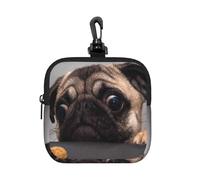 Perro Carlino Gracioso y codicioso,Bolsa de Almacenamiento Cuadrada con Cremallera, Monedero de Neopreno, Carteras pequeñas, Monedero pequeño, Monedero
