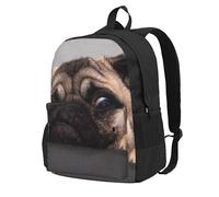 Perro carlino gracioso y codicioso,Mochila con bolsillos, mochila informal para el día a día, resistente al agua, ideal para la escuela, viajes