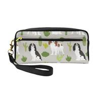 Perro Cavalier King Charles Spaniel con Lindo Cactus, Bolsa de Maquillaje Bolsa de cosméticos Bolsa de Aseo de Viaje portátil Estuche de Cuero para Mujeres y niñas
