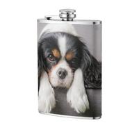 Perro Cavalier King Charles Spaniel,Frasco de acero inoxidable 304 de 8 oz con funda de cuero sintético, frasco de bolsillo para licor plano para exteriores