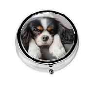 Perro Cavalier King Charles Spaniel, Pastillero, Pastillero redondo Pequeño contenedor de pastillas Organizador de pastillas de viaje