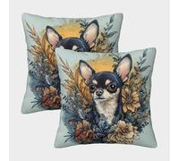 Perro Chihuahua - Estilo de Arte Floral Illustration Fundas Cojines Para Sofá 2 Piezas Disponible todas las estaciones Funda De Almohada Decorativo Para Sala Funda De Cojines Para Sala Hogar 45x45cm