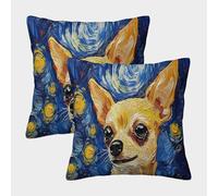Perro Chihuahua - Estilo Nocturno Estrellado Fundas Cojines para Sofá 2 Piezas Arte Funda De Almohada Decorativo para Sala Almohadon Cubre Cama Hogar Coche 40x40cm