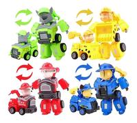 Perro Coche de Juguete, Vehículo a Gran Escala, Coche Transformable Rescue Knights , Pack Tractor Excavadora y Figura, Juego de 4 piezas Transformable Perro Juguetes Vehículo, Juguetes Niños 3 Años+