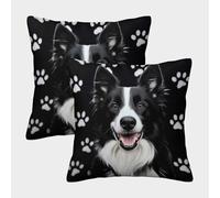 Perro Collie de frontera-Estilo de retrato de mascota lindo Fundas Cojines Para Sofá 2 Piezas arte Funda De Almohada Decorativo Para Sala Almohada Funda De Almohada De Estar Sofás Jardín 45x45cm