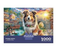 Perro Collie en Pueblo Chino Tradicional_3 Rompecabezas 1000pz: Perro en Pueblo Colorido, Adultos, Juego Educativo, decoración hogar, Alta dificultad, para Hombres/Mujeres, 70x50cm/1000pz