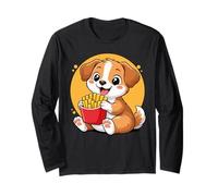 Perro Comiendo Papas Fritas Divertido Kawaii Animal Food Lover Manga Larga