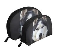 Perro con Cara Bonita de Husky Divertido, Bolsa de Maquillaje de Concha, Monedero pequeño para Mujer, Bolsa de artículos de tocador, Bolsa de cosméticos, 2 Piezas