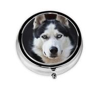 Perro con cara bonita de Husky divertido, Pastillero, Pastillero redondo Pequeño contenedor de pastillas Organizador de pastillas de viaje