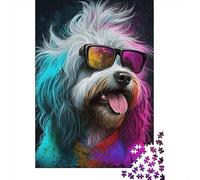 Perro con Gafas Cool Puzzle de 1000 Piezas Papel para Adultos Arte Colorido Juego de Puzzle para Decoración Familiar Regalo 70x50cm/1000pcs