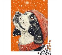 Perro con Gorro de Invierno Puzzle de 1000 Piezas Papel para Adultos Escena Nevada Relajación Decoración Familiar Regalo 38x26cm/1000pcs
