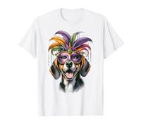 Perro Coonhound Inglés Americano Mardi Gras Camiseta gráfica económica, Hombre, Blanco, L