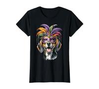 Perro Coonhound Inglés Americano Mardi Gras Camiseta gráfica económica, Mujer, Negro, L