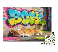 Perro Corgi Arte de Graffiti Callejero Puzzle de 1000 Piezas Puzzle para Adultos Papel Relajación Decorativo Hogar Regalo 52x38cm/1000pcs