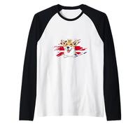Perro Corgi británico con Corona y Bandera del Reino Unido Londres Inglater Camiseta Manga Raglan