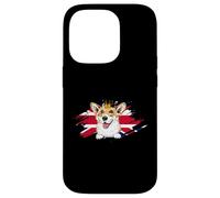 Perro Corgi británico con Corona y Bandera del Reino Unido Londres Inglater Carcasa para iPhone 14 Pro