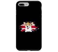 Perro Corgi británico con Corona y Bandera del Reino Unido Londres Inglater Carcasa para iPhone 7 Plus/8 Plus