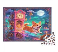 Perro Corgi de Dibujo Animado Puzzle de 1000 Piezas Papel para Adultos Torre del Reloj Fantasía Escena Nocturna Relajación Hogar Regalo 38x26cm/1000pcs