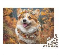 Perro Corgi Puzzle de 1000 Piezas Guirnalda Otoñal Puzzle para Adultos Relajación Decoración Hogar 70x50cm/1000pcs