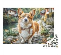 Perro Corgi Puzzle de 1000 Piezas para Adultos Papel Juego de Puzzle 1000 Piezas Sendero Pueblo Antiguo Relajación Regalo 52x38cm/1000pcs