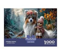 Perro Coronado de Flores Puzzles Imposible,desafío for Adults Bosque Otoñal Entretenimiento Creativo 1000 Piezas Obra De Arte De Juego De para Adultos, Regalos A Partir De 14 Años 70x50cm/1000pcs