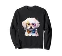 Perro de Acuarela Bichon Frise con Gafas y Pajarita Sudadera