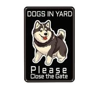 Perro De Alaska En El Patio, Cierre La Puerta Pared Muestra Placa Vintage Cartel De Chapa Divertida Letrero De Estaño para Cafetería Salón Tienda