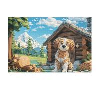 Perro de Dibujos Animados en una cabaña de montaña acogedora Puzzle 1000 Piezas Cartón Resistente Rompecabezas Familiar para Toda La Familia Juguete Educativo 3D Maquetas Construir 1000 PCS
