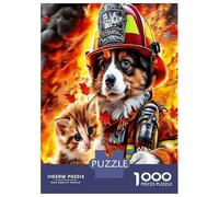 Perro de Fuego Gato Equipo 1000 Piezas Puzzle Heroísmo valiente de la mascota Paquete De Puzzle, Cochetón Premium - Hit Entre Los Mayores, Regalo De Inauguración, Diversión En Casa O F 52x38cm/1000pcs
