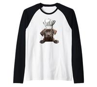 Perro de Laboratorio de Chocolate Que Cocina Cachorro Labrador Retriever marrón Camiseta Manga Raglan