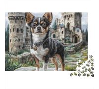 Perro de Mascota Lindo 1000 Piezas Rompecabezas Clásico DecoracióN Familiar Perro de Tres Colores en el Castillo Jigsaw Desafíos Difíciles para Adultos 52x38cm/1000pcs
