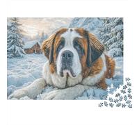 Perro de Mascota Lindo 1000 Piezas Rompecabezas Clásico DecoracióN Familiar San Bernardo en la Nieve Jigsaw Juegos Educativos para Familiares Y Amigos 52x38cm/1000pcs