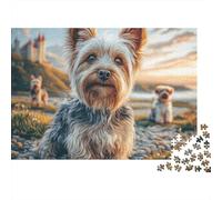 Perro de Mascota Lindo 1000 Piezas Rompecabezas Divertidos Actividades Familiares Dos Yorkies en la Playa Jigsaw Desafíos Difíciles para Regalo 52x38cm/1000pcs