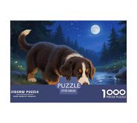 Perro de Montaña Bernés 1000 Piezas De Rompecabezas para Adultos, Puzzle Bosque de Ruisseau Iluminado por la Luna Adultos, Decoración para El Hogar 38x26cm/1000pcs