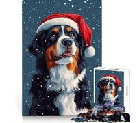 Perro de montaña bernés con gorro de Papá Noel | Rompecabezas navideños de perros para adolescentes,1000 piezas,para desarrollar la memoria,momentos de ocio agradables,bordes nítidos,sorpresa navideña