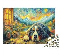 Perro de montaña bernés en una acogedora cabaña_4 Perro Colorido Junto 1000 Piezas para Adultos y niños Actividad Divertida para un día lluvioso 52 x 38 cm/1000 Piezas