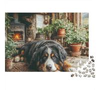 Perro de montaña de los Pirineos Puzzle de 1000 Piezas Papel para Adultos Escena de Chimenea Puzzle para Toda la Familia Decoración del Hogar 52x38cm/1000pcs