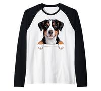 Perro de montaña Entlebucher, Divertido Perro de pastoreo Suizo Que se asoma Camiseta Manga Raglan