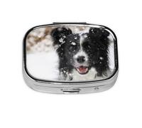 Perro de nieve Border Collie, Pastillero cuadrado para bolsillo o monedero, pequeño contenedor de pastillas, organizador de pastillas de viaje