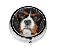 Perro de regalo Cavalier King Charles Spaniel, Pastillero, Pastillero redondo Pequeño contenedor de pastillas Organizador de pastillas de viaje