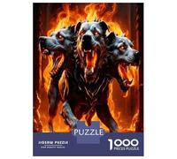 Perro de Tres Cabezas con Llamas 1000 Piezas - Puzzle Premium Furia de Bestia mítica para Adultos, Cartón Resistente - para Parejas, Difícil, Top, Actividad En Casa - 38x26cm/1000pcs