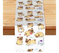 Perro Divertido Impreso,Camino de Mesa de Lino sintético para el hogar, Fiestas, comedores, 33 x 183 cm