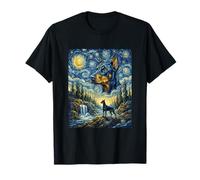 Perro dóberman, Luna, aullido, Noche Estrellada, Estilo Van Gogh Camiseta