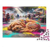 Perro Dorado durmiendo Puzzle de 1000 Piezas Papel para Adultos Escena de Mercado Arte Callejero Juego de Puzzle 1000 Piezas Relajación Decoración Hogar Regalo 38x26cm/1000pcs