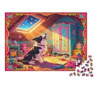 Perro en ático habitación Relajante Puzzle de 1000 Piezas Puzzle para Adultos Puzzle de Papel Luz Nocturna Ocio Regalo para Familia 38x26cm/1000pcs